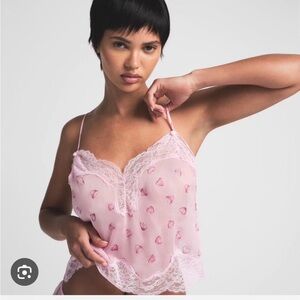 Pink Heart Lace Trim Camisole SKIMS